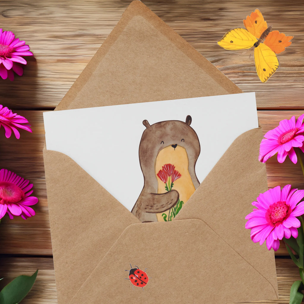 Deluxe Card otter Bunch of flowers Klappkarte, Geburtstagskarte, Hochzeitskarte, Hochwertige Grußkarte, Hochwertige Klappkarte, Glückwunschkarte, Einladungskarte, Grußkarte, Karte, Otter, Fischotter, Seeotter, Otter Seeotter See Otter