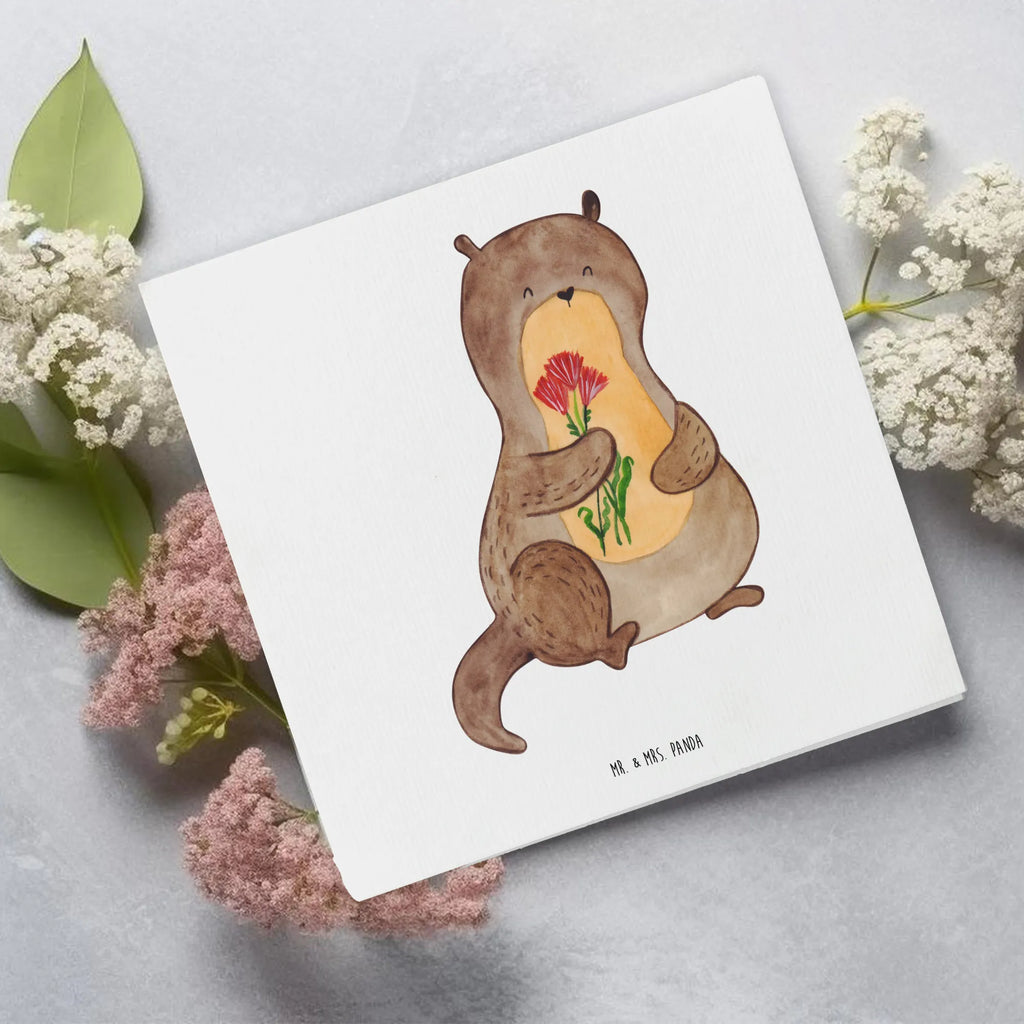 Deluxe Card otter Bunch of flowers Klappkarte, Geburtstagskarte, Hochzeitskarte, Hochwertige Grußkarte, Hochwertige Klappkarte, Glückwunschkarte, Einladungskarte, Grußkarte, Karte, Otter, Fischotter, Seeotter, Otter Seeotter See Otter