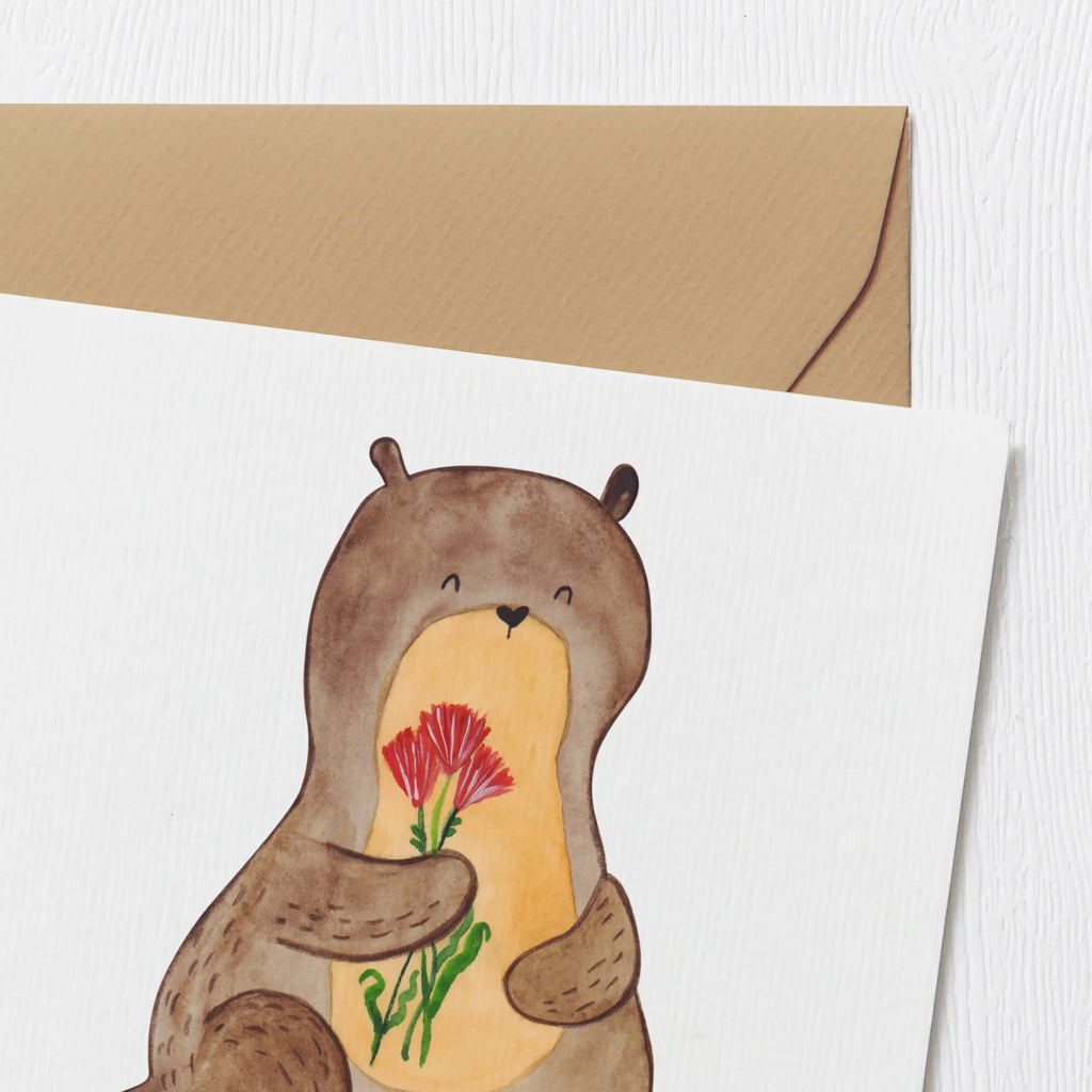 Deluxe Card otter Bunch of flowers Klappkarte, Geburtstagskarte, Hochzeitskarte, Hochwertige Grußkarte, Hochwertige Klappkarte, Glückwunschkarte, Einladungskarte, Grußkarte, Karte, Otter, Fischotter, Seeotter, Otter Seeotter See Otter