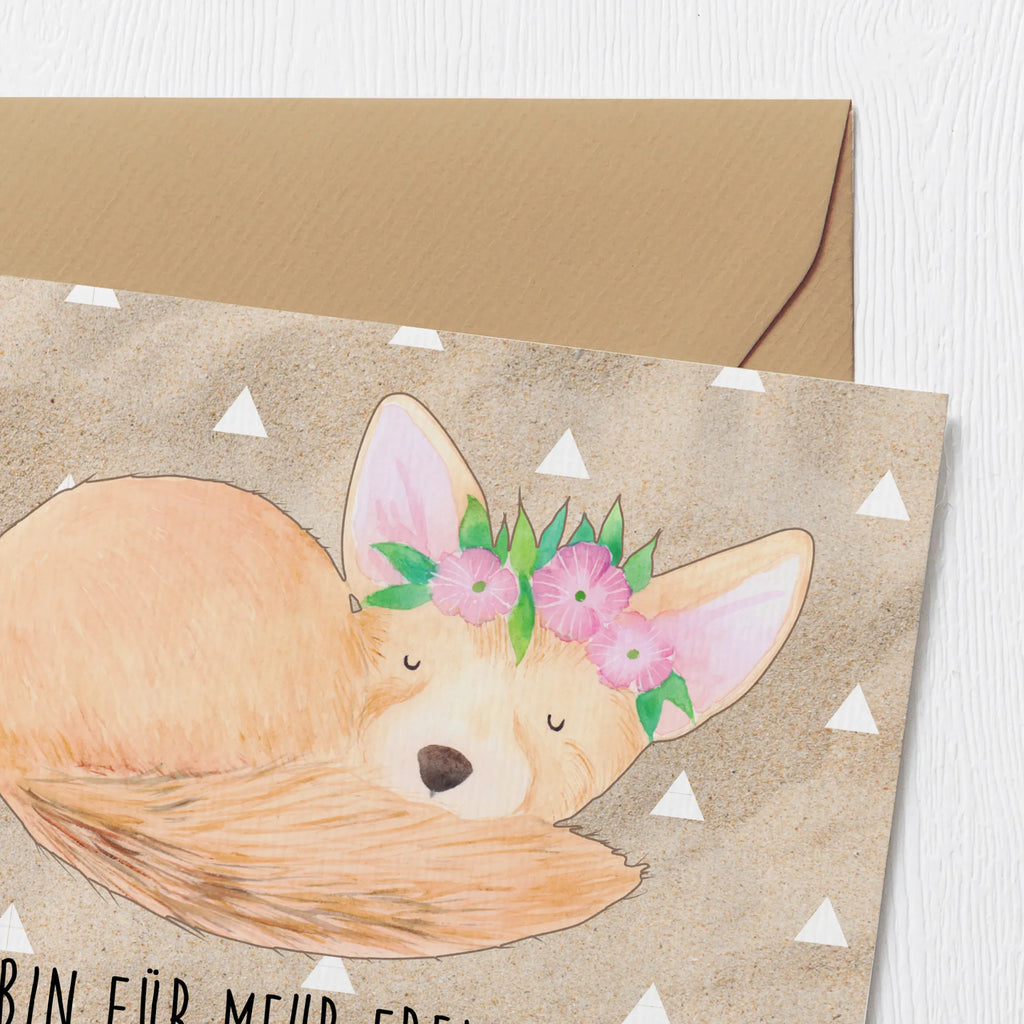 Deluxe Karte Wüstenfuchs Blumen Klappkarte, doppelkarte, Grußkarte, faltkarte, Glückwunschkarte, Afrika, Wildtiere, Blumen, Glücklich, Blumenkranz, Wüstenfuchs, Wüste