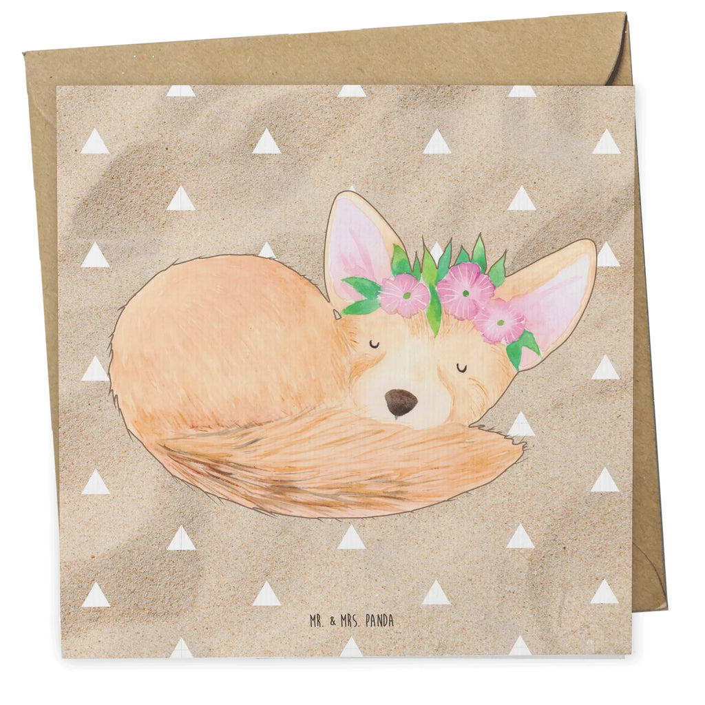 Deluxe Karte Wüstenfuchs Blumen Klappkarte, doppelkarte, Grußkarte, faltkarte, Glückwunschkarte, Afrika, Wildtiere, Blumen, Glücklich, Blumenkranz, Wüstenfuchs, Wüste