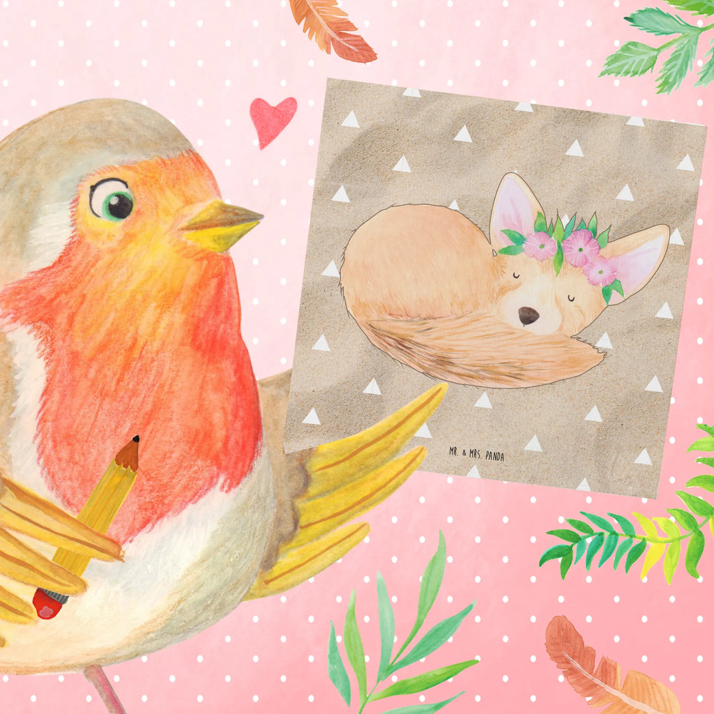 Deluxe Karte Wüstenfuchs Blumen Klappkarte, doppelkarte, Grußkarte, faltkarte, Glückwunschkarte, Afrika, Wildtiere, Blumen, Glücklich, Blumenkranz, Wüstenfuchs, Wüste