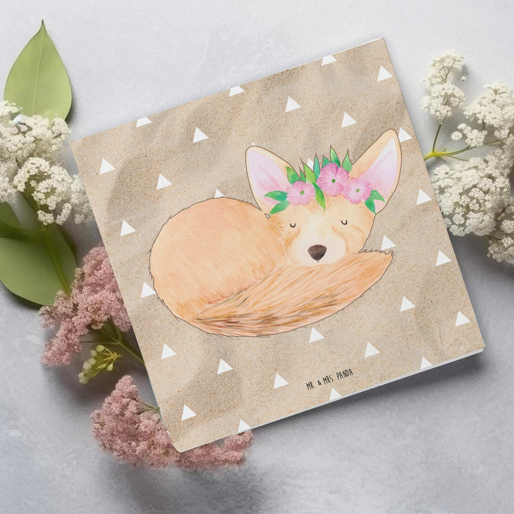 Deluxe Karte Wüstenfuchs Blumen Klappkarte, doppelkarte, Grußkarte, faltkarte, Glückwunschkarte, Afrika, Wildtiere, Blumen, Glücklich, Blumenkranz, Wüstenfuchs, Wüste
