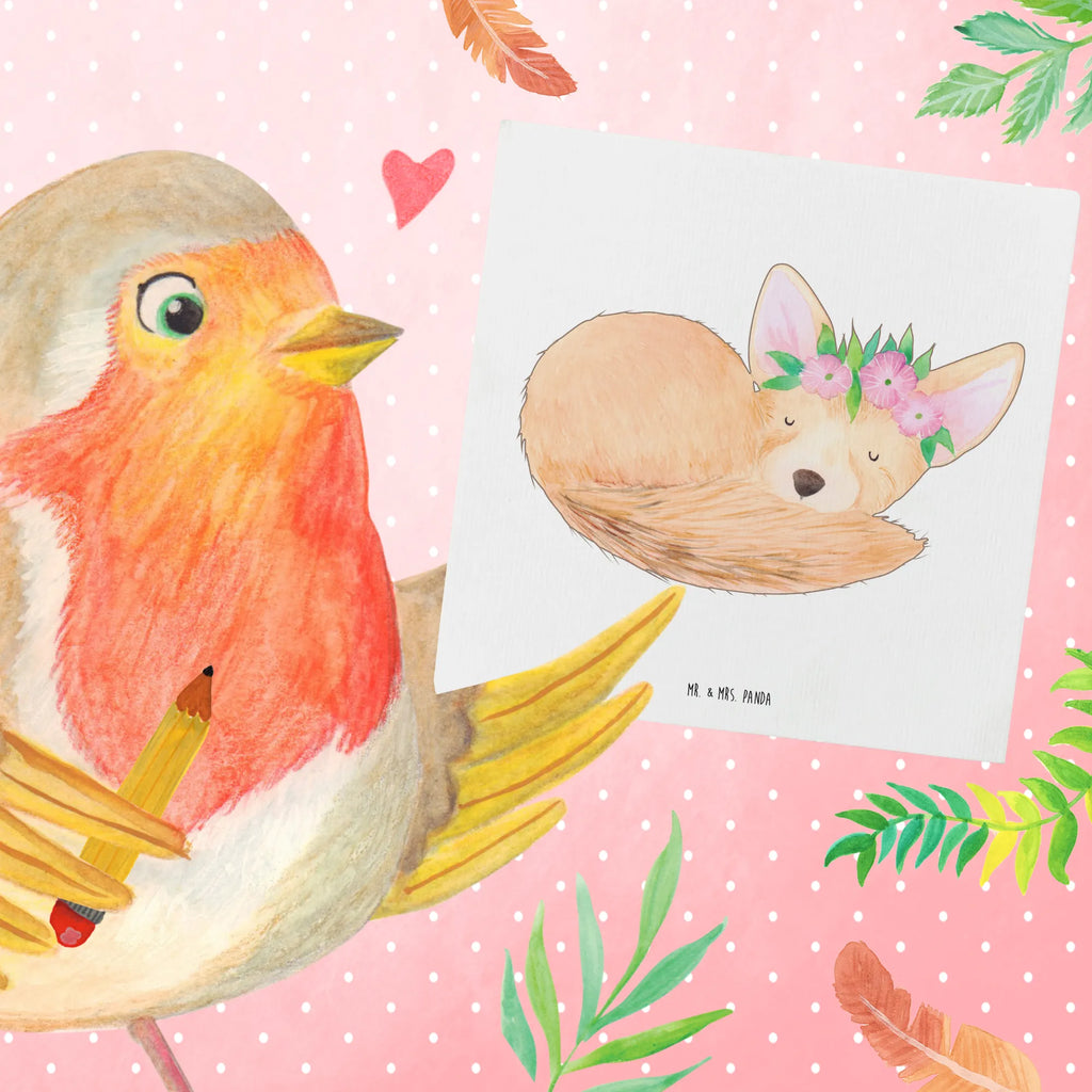 Deluxe Karte Wüstenfuchs Blumen Klappkarte, doppelkarte, Grußkarte, faltkarte, Glückwunschkarte, Afrika, Wildtiere, Blumen, Glücklich, Blumenkranz, Wüstenfuchs, Wüste