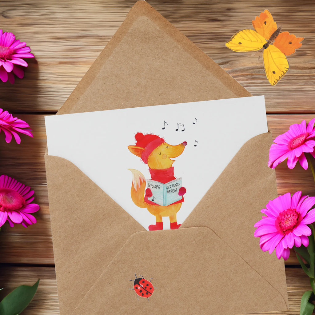 Deluxe Card Fox Singer Karte, Geburtstagskarte, Hochwertige Grußkarte, Einladungskarte, Klappkarte, Hochzeitskarte, Glückwunschkarte, Hochwertige Klappkarte, Grußkarte, Winter, Weihnachten, Weihnachtsdeko, Nikolaus, Advent, Heiligabend, Wintermotiv, Fuchs, Geschenk Sänger, Singen, Sänger, Weihnachtslieder, Füchse