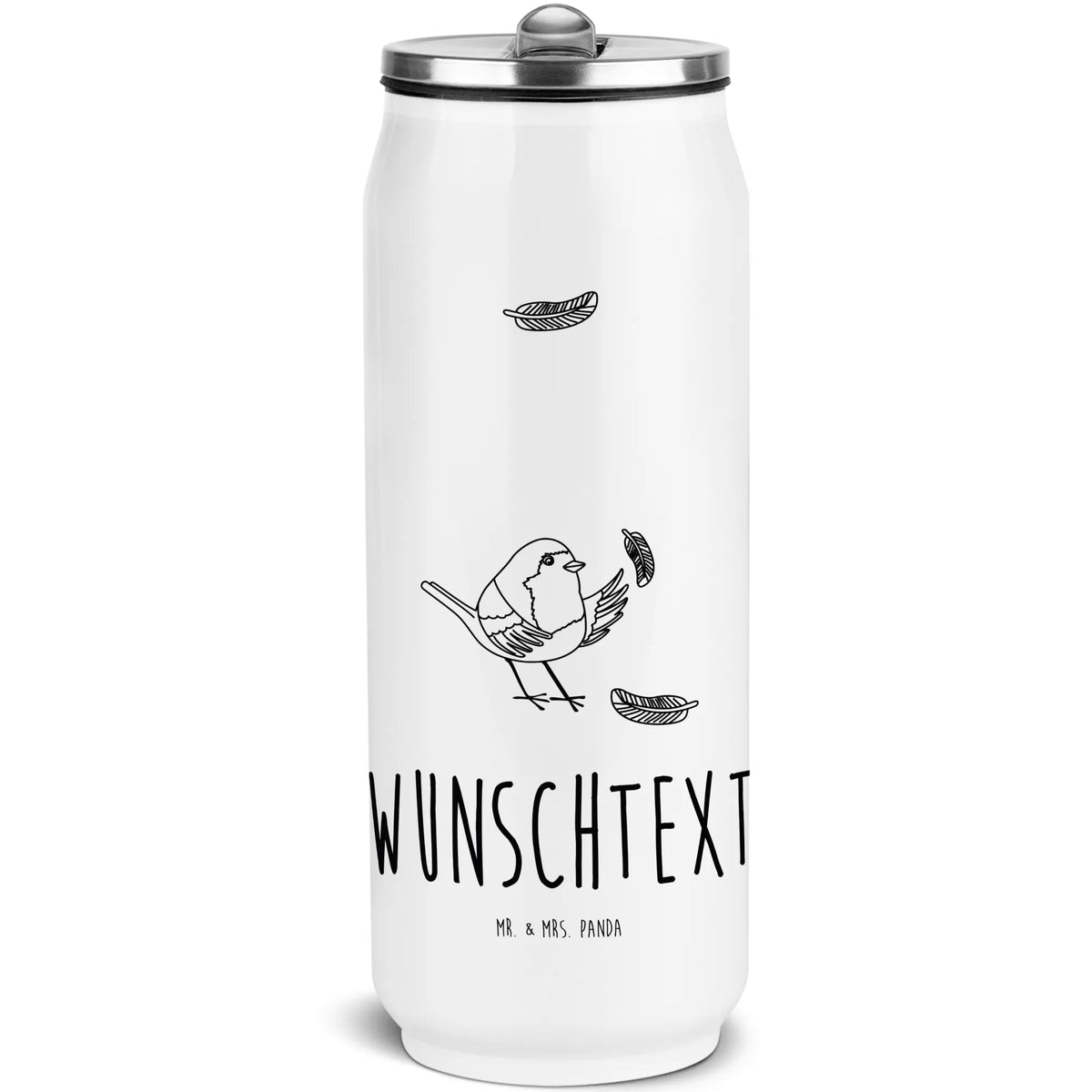 Personalized Beverage Cans Drinking Bottle robin feathers card, gift ideas, gifts, small animals, cute, cute animal motives, hand drawn, funny sayings, good mood, special gifts, animal lover, robin, motivation slogans, bird, slogan courage, flying, motivation pictures, slogan motivation