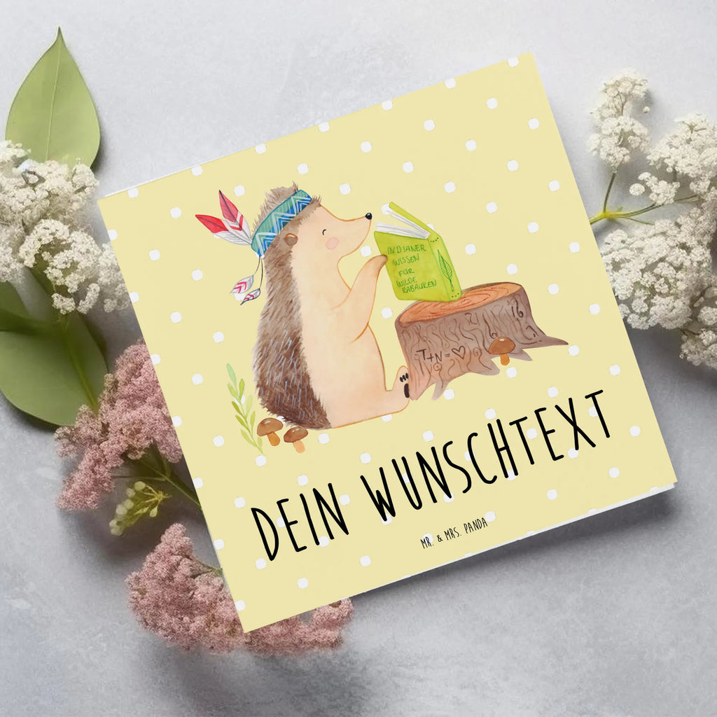 Personalized Deluxe Card Hedgehog feather headdress Personalisierte Einladungskarte, Grußkarte als Geldgeschenk, Personalisierte Hochzeitskarte, Personalisierte Geburtstagskarte, Personalisierte Grußkarte, Grußkarte mit Namen, Personalisiertere Klappkarte, Grußkarte mit persönlichen Nachrichten, Personalisierte Glückwunschkarte, Grußkarte selber drucken, Grußkarten personalisiert, Personalisierte Karte, Grußkarte selbst gestalten, Waldtiere, Tiere, Igel, Indianer, Camping, Abenteuer, Lagerfeuer