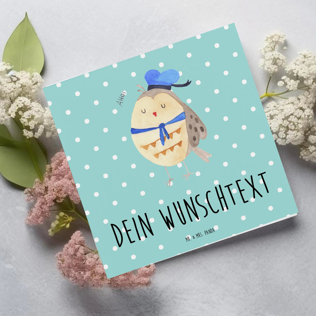 Personalized Deluxe Card Owl sailor Grußkarte mit persönlichen Nachrichten, Personalisierte Hochzeitskarte, Grußkarte als Geldgeschenk, Grußkarte selbst gestalten, Personalisierte Glückwunschkarte, Personalisierte Karte, Grußkarte mit Namen, Personalisiertere Klappkarte, Grußkarte selber drucken, Personalisierte Einladungskarte, Grußkarten personalisiert, Personalisierte Geburtstagskarte, Personalisierte Grußkarte, Eule, Owl, Ehe, Freundin, Wortspiel lustig, Hochzeitstag Geschenk, Seefahrer, Eule Deko, Heimathafen, Matrose, Eule Spruch