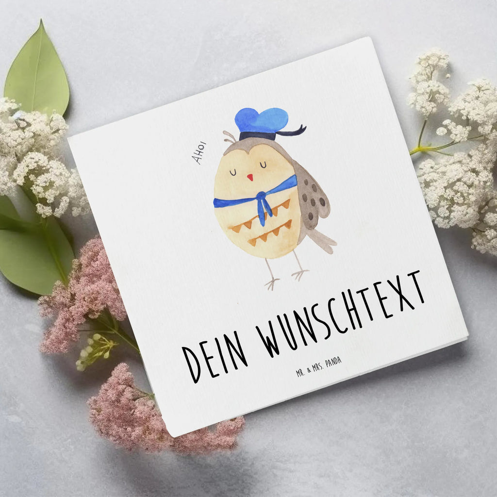 Personalized Deluxe Card Owl sailor Grußkarte mit persönlichen Nachrichten, Personalisierte Hochzeitskarte, Grußkarte als Geldgeschenk, Grußkarte selbst gestalten, Personalisierte Glückwunschkarte, Personalisierte Karte, Grußkarte mit Namen, Personalisiertere Klappkarte, Grußkarte selber drucken, Personalisierte Einladungskarte, Grußkarten personalisiert, Personalisierte Geburtstagskarte, Personalisierte Grußkarte, Eule, Owl, Ehe, Freundin, Wortspiel lustig, Hochzeitstag Geschenk, Seefahrer, Eule Deko, Heimathafen, Matrose, Eule Spruch