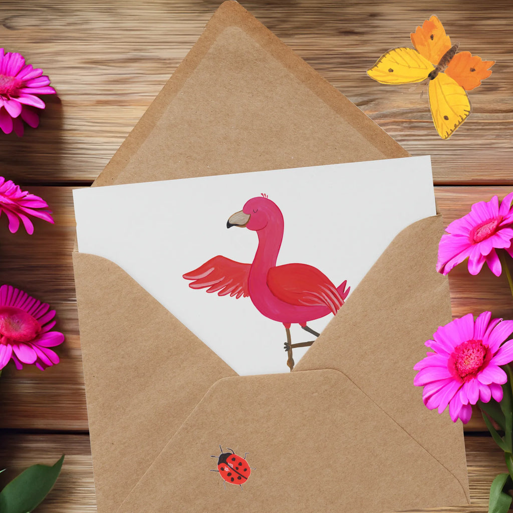 Personalized Deluxe Card flamingo yoga Grußkarte selber drucken, Grußkarten personalisiert, Personalisierte Glückwunschkarte, Personalisierte Geburtstagskarte, Grußkarte selbst gestalten, Personalisierte Karte, Grußkarte als Geldgeschenk, Personalisierte Grußkarte, Grußkarte mit persönlichen Nachrichten, Personalisierte Einladungskarte, Grußkarte mit Namen, Personalisierte Hochzeitskarte, Personalisiertere Klappkarte, Flamingo, Yoga, Yoga-Übung, Ärger, Aufregen, Entspannung, Tiefenentspannung, Achtsamkeit, Namaste, Vogel