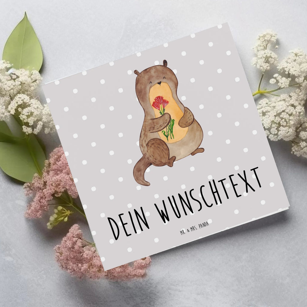 Personalisierte Deluxe Karte Otter Blumenstrauß Grußkarte selbst gestalten, Grußkarten personalisiert, Personalisierte Grußkarte, Personalisierte Karte, Grußkarte selber drucken, Grußkarte mit Namen, Personalisierte Geburtstagskarte, Personalisierte Hochzeitskarte, Grußkarte als Geldgeschenk, Personalisiertere Klappkarte, Personalisierte Einladungskarte, Personalisierte Glückwunschkarte, Grußkarte mit persönlichen Nachrichten, Otter, Fischotter, Seeotter, Otter Seeotter See Otter