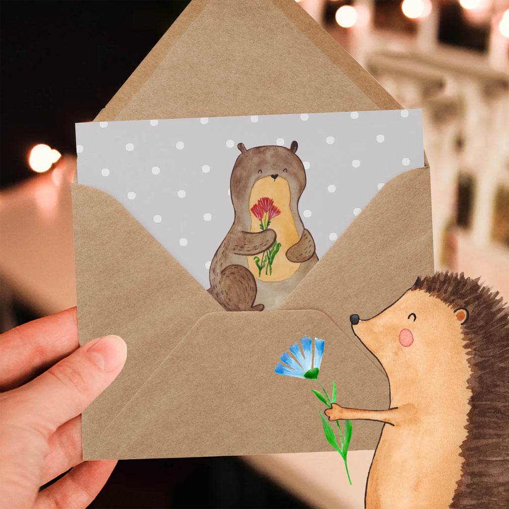 Personalisierte Deluxe Karte Otter Blumenstrauß Grußkarte selbst gestalten, Grußkarten personalisiert, Personalisierte Grußkarte, Personalisierte Karte, Grußkarte selber drucken, Grußkarte mit Namen, Personalisierte Geburtstagskarte, Personalisierte Hochzeitskarte, Grußkarte als Geldgeschenk, Personalisiertere Klappkarte, Personalisierte Einladungskarte, Personalisierte Glückwunschkarte, Grußkarte mit persönlichen Nachrichten, Otter, Fischotter, Seeotter, Otter Seeotter See Otter