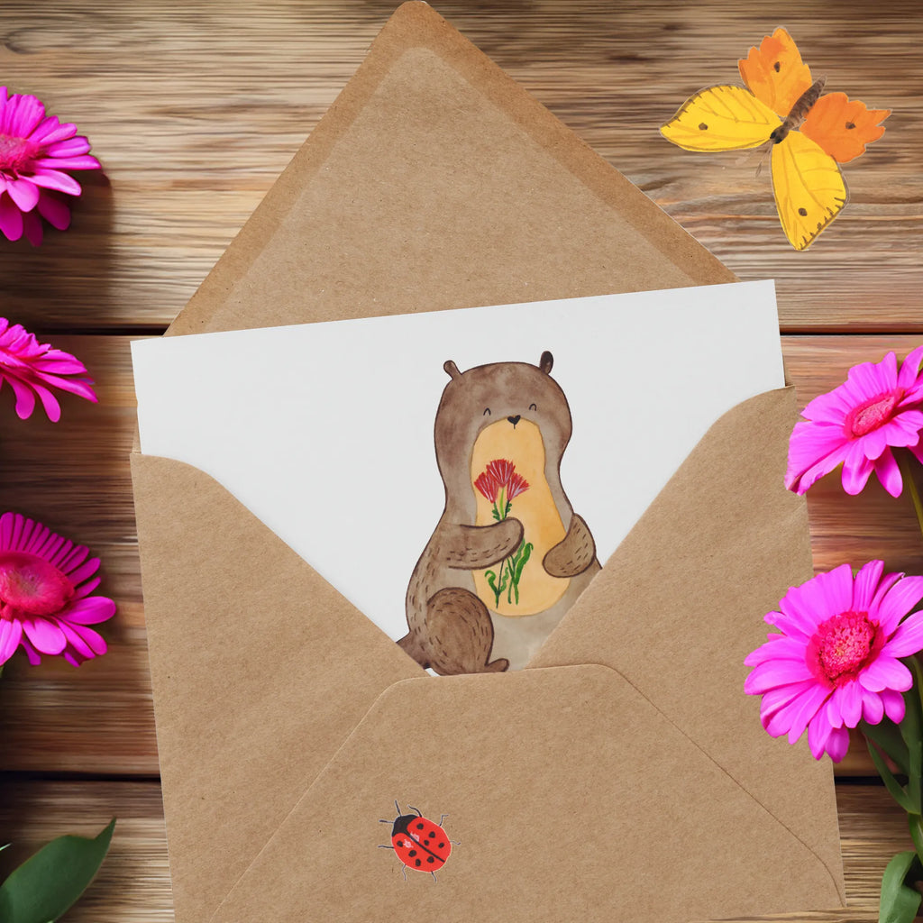 Personalisierte Deluxe Karte Otter Blumenstrauß Grußkarte selbst gestalten, Grußkarten personalisiert, Personalisierte Grußkarte, Personalisierte Karte, Grußkarte selber drucken, Grußkarte mit Namen, Personalisierte Geburtstagskarte, Personalisierte Hochzeitskarte, Grußkarte als Geldgeschenk, Personalisiertere Klappkarte, Personalisierte Einladungskarte, Personalisierte Glückwunschkarte, Grußkarte mit persönlichen Nachrichten, Otter, Fischotter, Seeotter, Otter Seeotter See Otter