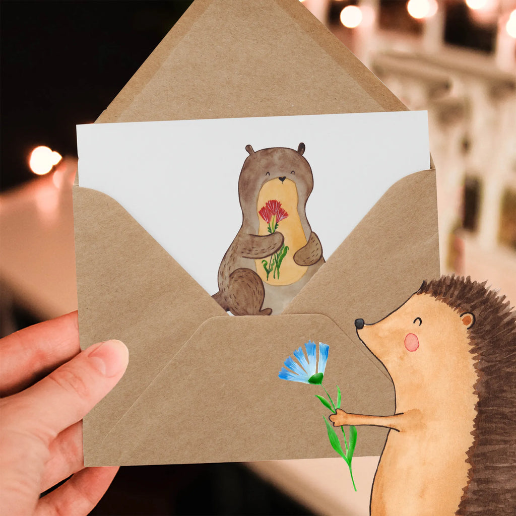 Personalisierte Deluxe Karte Otter Blumenstrauß Grußkarte selbst gestalten, Grußkarten personalisiert, Personalisierte Grußkarte, Personalisierte Karte, Grußkarte selber drucken, Grußkarte mit Namen, Personalisierte Geburtstagskarte, Personalisierte Hochzeitskarte, Grußkarte als Geldgeschenk, Personalisiertere Klappkarte, Personalisierte Einladungskarte, Personalisierte Glückwunschkarte, Grußkarte mit persönlichen Nachrichten, Otter, Fischotter, Seeotter, Otter Seeotter See Otter