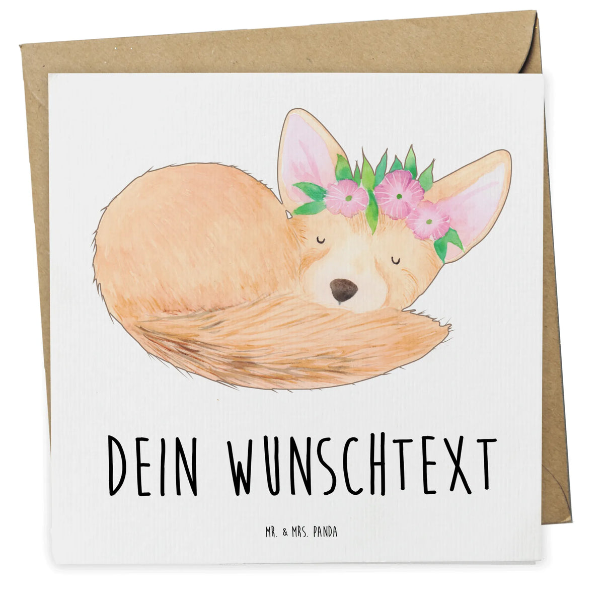 Personalisierte Deluxe Karte Wüstenfuchs Blumen grußkarte personalisiert, Personalisierte Karten, karte personalisiert, Personalisierte Postkarte, Personalisierte Grußkarten, individuelle grußkarte, Postkarte personalisiert, Personalisierte Karte, Grußkarten Personalisiert, Personalisierte Grußkarte, Grußkarte personalisierbar, Afrika, Wildtiere, Wüstenfuchs, Wüste, Blumenkranz, Glücklich, Blumen