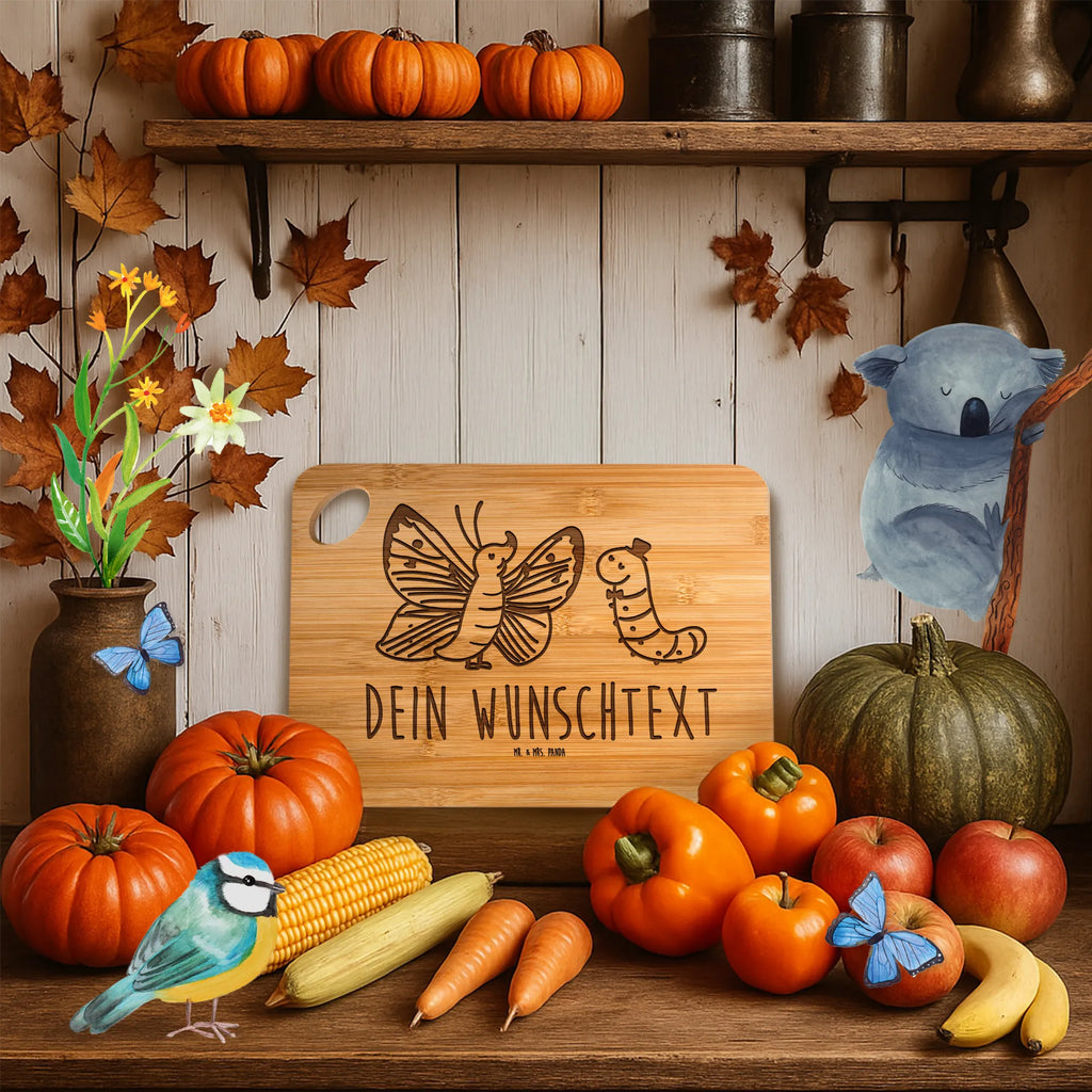 Personalized Cutting Board Caterpillar butterfly small animals, cute, funny, cute animal motives, hand drawn, small world, funny sayings, good mood, happy, gifts, gift ideas, special gifts, animal lover, card, development, hat, lemon butterfly, cocoon, Caterpillar, butterfly, growing up, beauty
