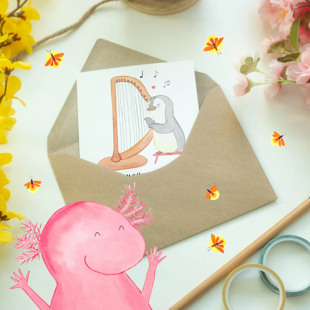 Grußkarte Wer braucht schon eine Band, wenn man eine Harfe hat? Einladungskarte, Hochzeitskarte, Ansichtskarten, Grußkarte, Glückwunschkarte, Geburtstagskarte, Karte, Klappkarte, Instrumente, Geschenke Musiker, Musikliebhaber