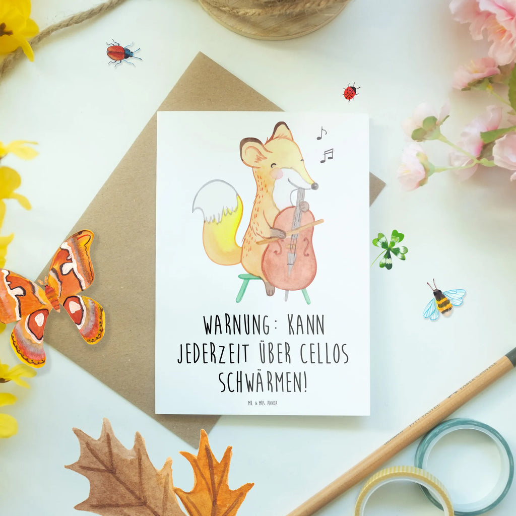 Greetings card Warnung: Kann jederzeit über Cellos schwärmen! Grußkarte, Klappkarte, Hochzeitskarte, Ansichtskarten, Karte, Einladungskarte, Glückwunschkarte, Geburtstagskarte, Instrumente, Geschenke Musiker, Musikliebhaber