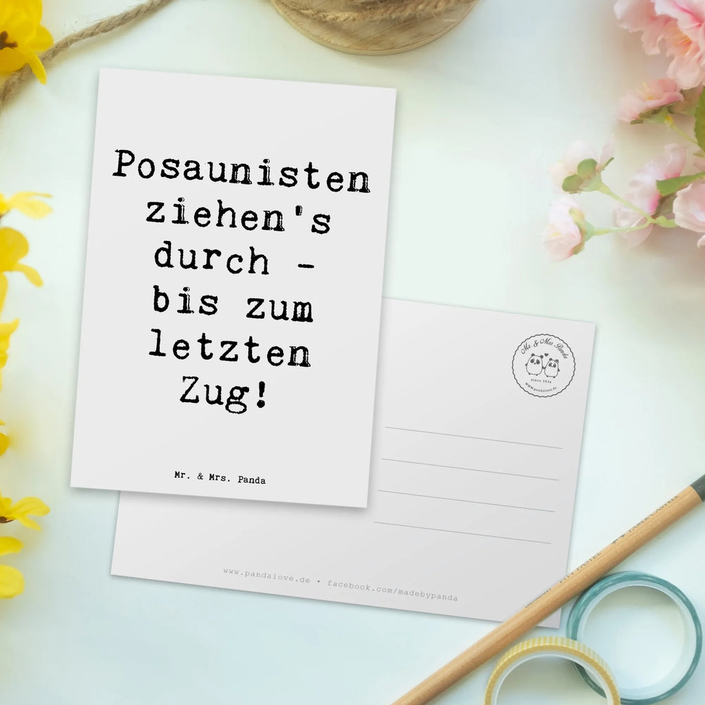 Postcard Saying Posaunisten ziehen's durch - bis zum letzten Zug! Einladungskarte, Ansichtskarte, Geschenkkarte, Einladungskarten Geburtstag, Ansichtskarten, Grußkarte, Geburtstagskarte, Karte, Dankeskarte, Einladung Geburtstag, Postkarte, Einladung, Instrumente, Geschenke Musiker, Musikliebhaber