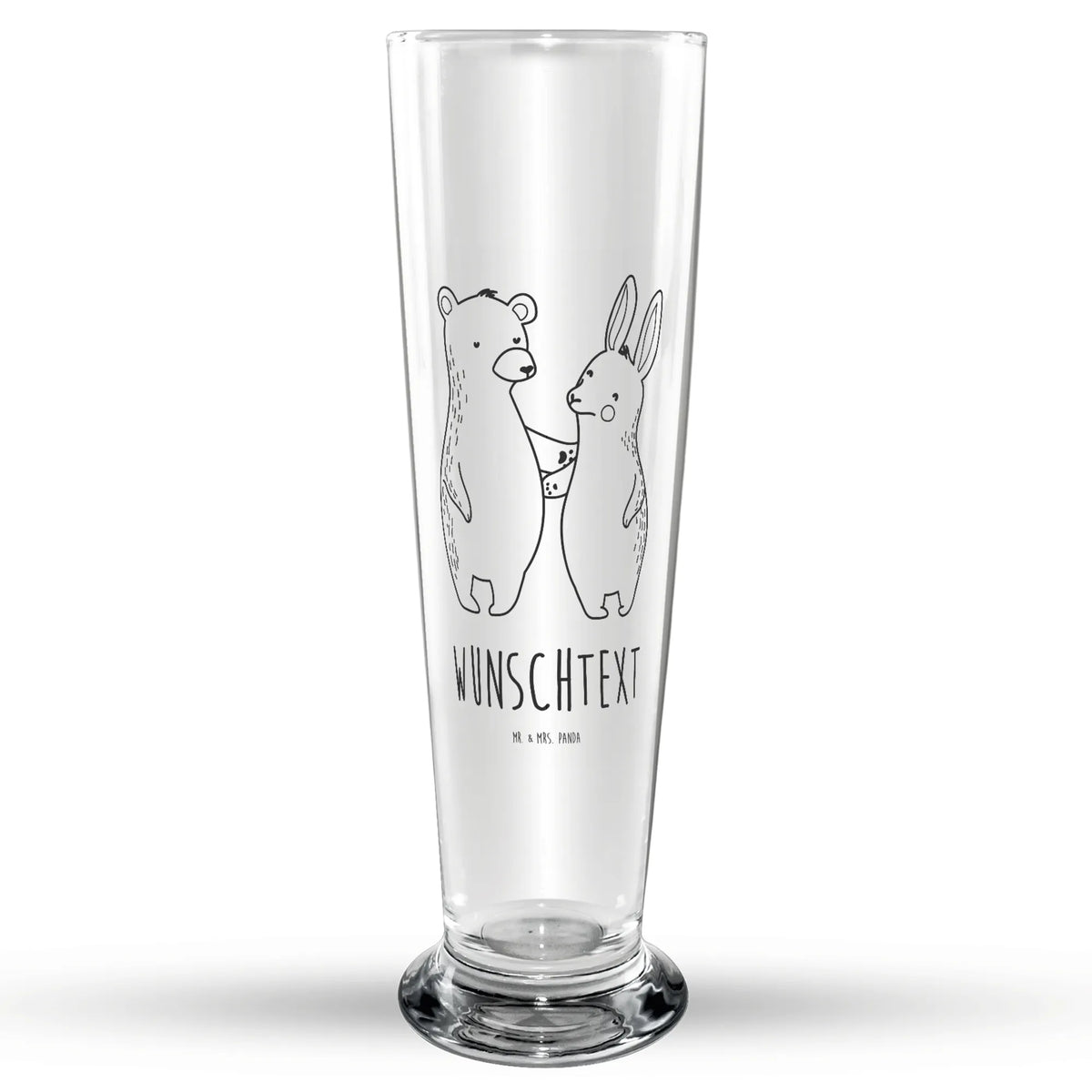 Personalized Beer Glass bear and rabbit Embrace Love, Loving, Two, Together, Marriage, Engagement, Proposal of marriage, Love gift, gift for her, gift for him, anniversary gift, bear, rabbit, best friends, best friend, friends