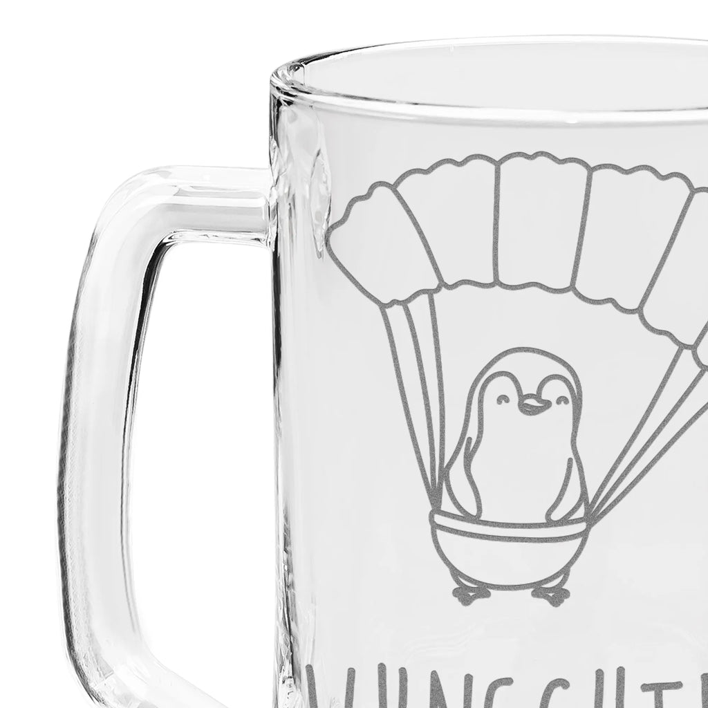 Personalized Engraved Beer Mug penguin parachute jump Gift, sport, hobby, giving, thank you, award, profit, athlete, parachute jump, skydive, Skydiving