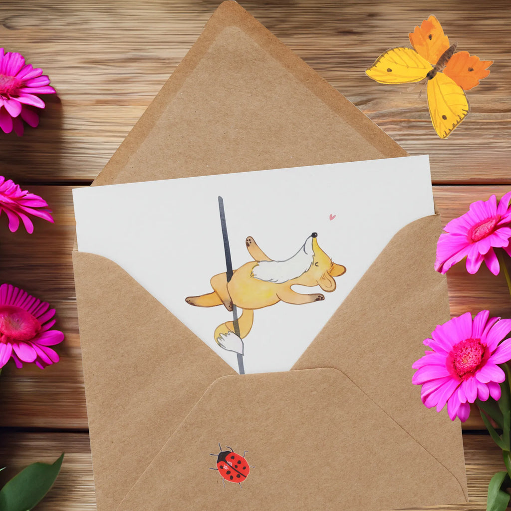 Deluxe Card Fox Pole Dance Klappkarte, Hochzeitskarte, Glückwunschkarte, Hochwertige Klappkarte, Einladungskarte, Karte, Grußkarte, Hochwertige Grußkarte, Geburtstagskarte, Geschenk, Sport, Sportart, Hobby, Schenken, Danke, Dankeschön, Auszeichnung, Gewinn, Sportler, Pole Dance, Tanzen, Tanz