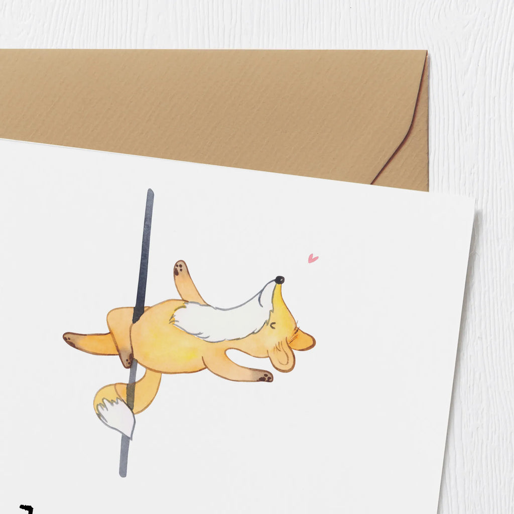 Deluxe Card Fox Pole Dance Klappkarte, Hochzeitskarte, Glückwunschkarte, Hochwertige Klappkarte, Einladungskarte, Karte, Grußkarte, Hochwertige Grußkarte, Geburtstagskarte, Geschenk, Sport, Sportart, Hobby, Schenken, Danke, Dankeschön, Auszeichnung, Gewinn, Sportler, Pole Dance, Tanzen, Tanz