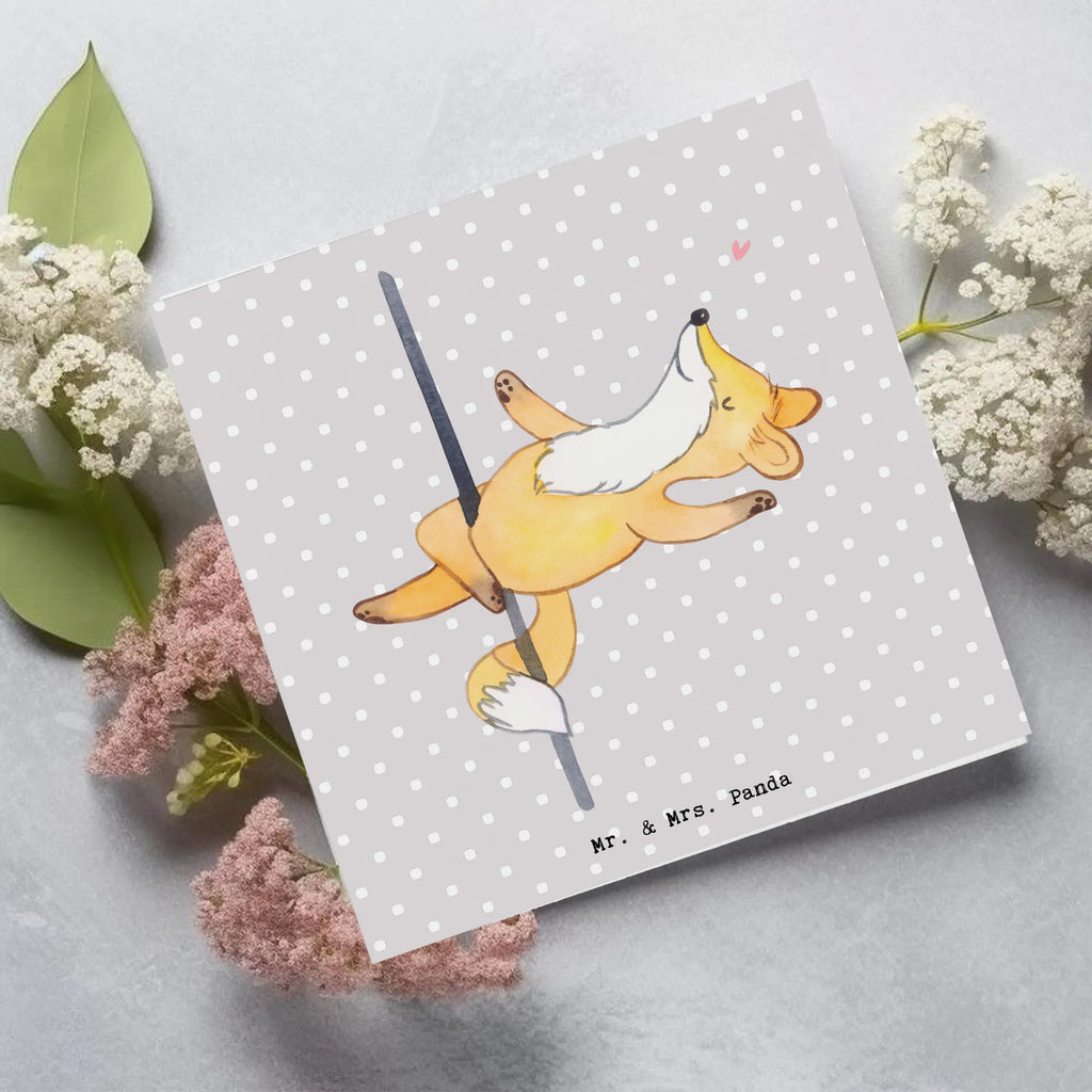 Deluxe Card Fox Pole Dance Klappkarte, Hochzeitskarte, Glückwunschkarte, Hochwertige Klappkarte, Einladungskarte, Karte, Grußkarte, Hochwertige Grußkarte, Geburtstagskarte, Geschenk, Sport, Sportart, Hobby, Schenken, Danke, Dankeschön, Auszeichnung, Gewinn, Sportler, Pole Dance, Tanzen, Tanz