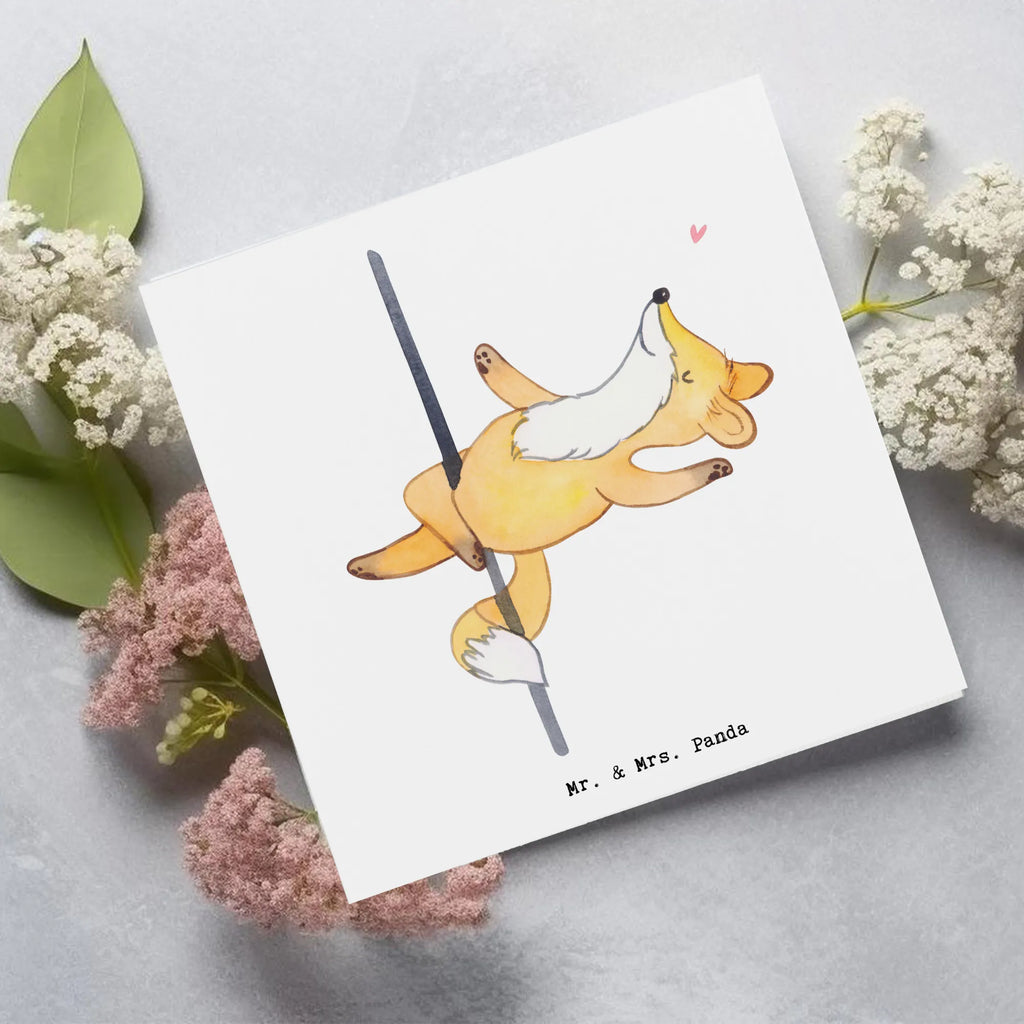 Deluxe Card Fox Pole Dance Klappkarte, Hochzeitskarte, Glückwunschkarte, Hochwertige Klappkarte, Einladungskarte, Karte, Grußkarte, Hochwertige Grußkarte, Geburtstagskarte, Geschenk, Sport, Sportart, Hobby, Schenken, Danke, Dankeschön, Auszeichnung, Gewinn, Sportler, Pole Dance, Tanzen, Tanz