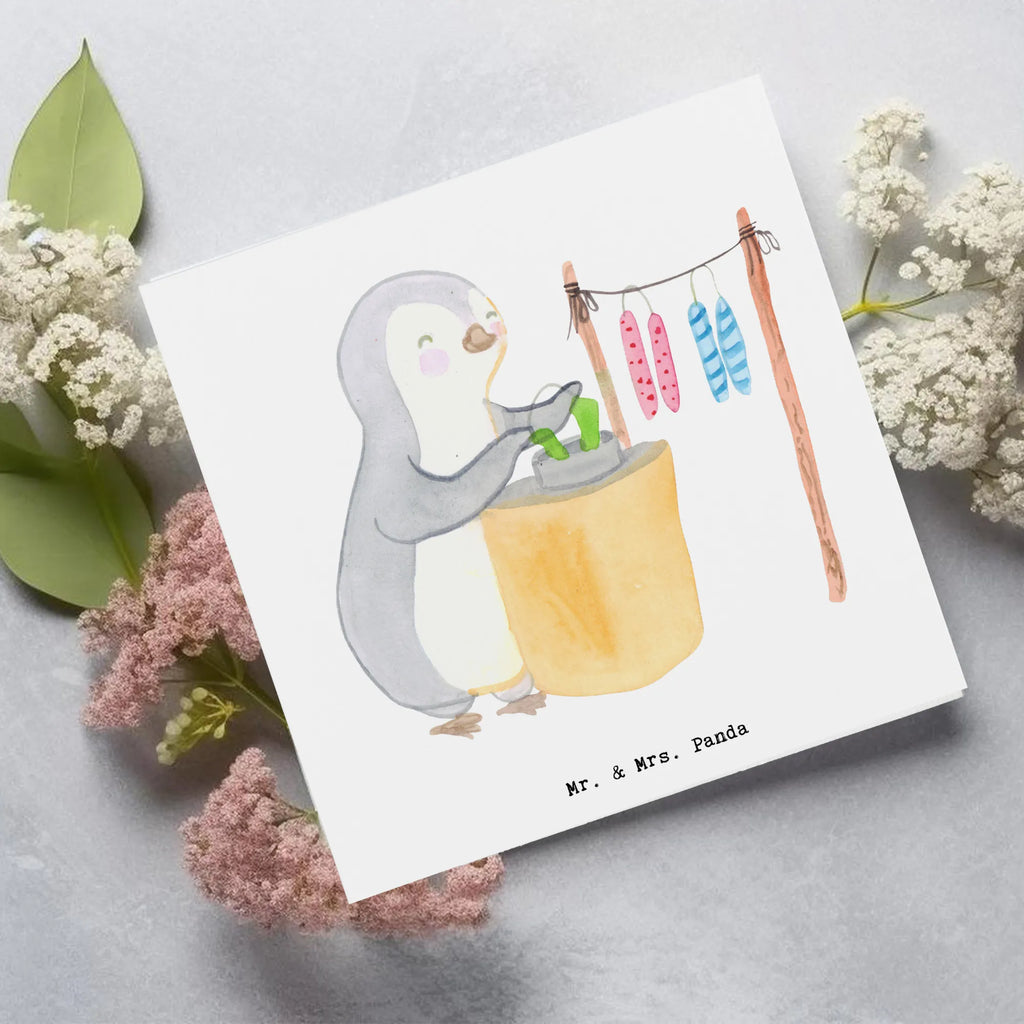 Deluxe Card penguin candle making Hochwertige Grußkarte, Karte, Hochzeitskarte, Hochwertige Klappkarte, Glückwunschkarte, Klappkarte, Geburtstagskarte, Einladungskarte, Grußkarte, Geschenk, Sport, Sportart, Hobby, Schenken, Danke, Dankeschön, Auszeichnung, Gewinn, Sportler, Kerzen ziehen. DIY, Deko basteln, Kerzenziehen