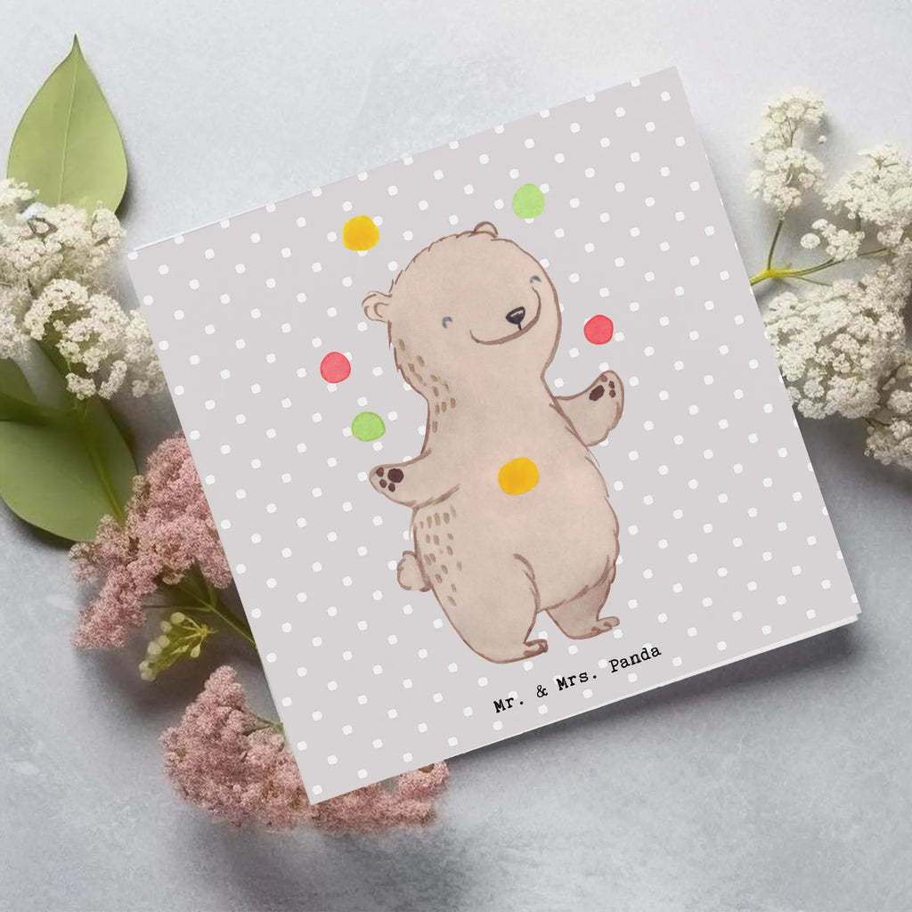 Deluxe Card bear Juggle Hochzeitskarte, Karte, Hochwertige Klappkarte, Klappkarte, Grußkarte, Einladungskarte, Geburtstagskarte, Glückwunschkarte, Hochwertige Grußkarte, Geschenk, Sport, Sportart, Hobby, Schenken, Danke, Dankeschön, Auszeichnung, Gewinn, Sportler, Jonglieren, Zirkus, Jongleur, Artistik