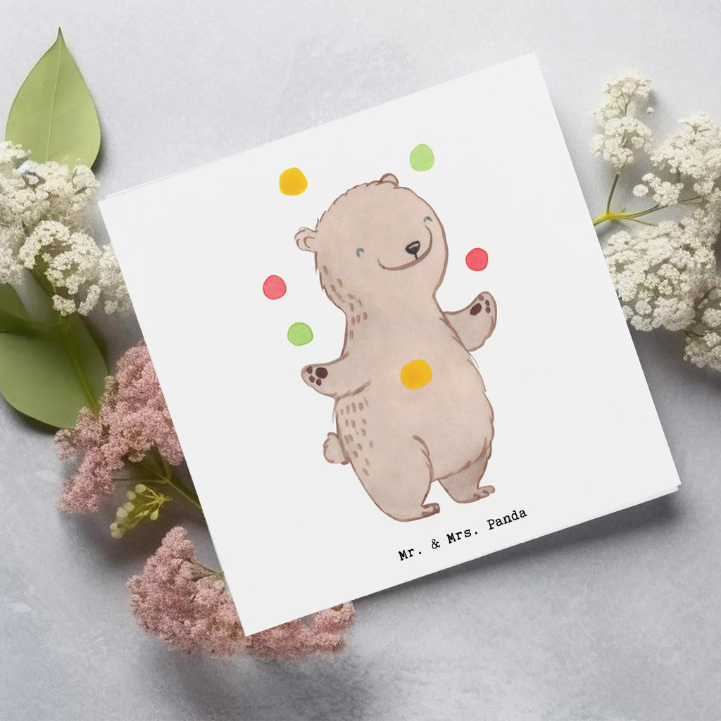 Deluxe Card bear Juggle Hochzeitskarte, Karte, Hochwertige Klappkarte, Klappkarte, Grußkarte, Einladungskarte, Geburtstagskarte, Glückwunschkarte, Hochwertige Grußkarte, Geschenk, Sport, Sportart, Hobby, Schenken, Danke, Dankeschön, Auszeichnung, Gewinn, Sportler, Jonglieren, Zirkus, Jongleur, Artistik