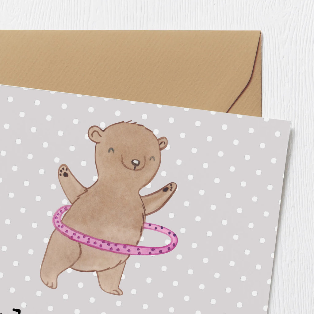 Deluxe Karte Bär Hula Hoop faltkarte, doppelkarte, Glückwunschkarte, Klappkarte, Grußkarte, Sportart, Hobby, Danke, Dankeschön, Geschenk, Auszeichnung, Gewinn, Sportler, Schenken, Sport, Training, Hula Hoop, Fitness