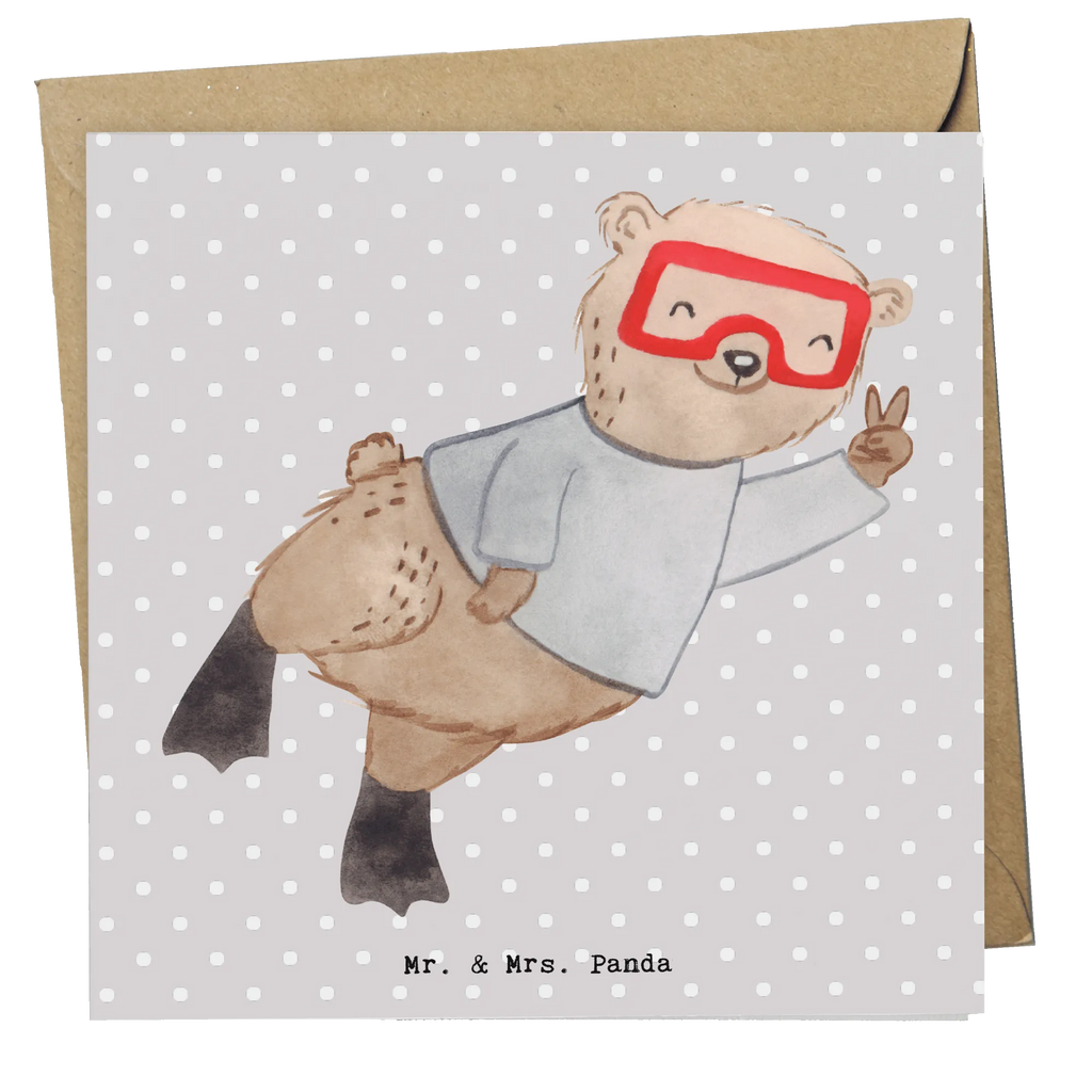 Deluxe Karte Bär Tauchen Glückwunschkarte, Klappkarte, Einladungskarte, Karte, Geburtstagskarte, Grußkarte, Hochwertige Grußkarte, Hochwertige Klappkarte, Hochzeitskarte, Geschenk, Sport, Sportart, Hobby, Schenken, Danke, Dankeschön, Auszeichnung, Gewinn, Sportler, schnorcheln, Diving, Tauchgang, Dive, Tauchschule, Tauchen