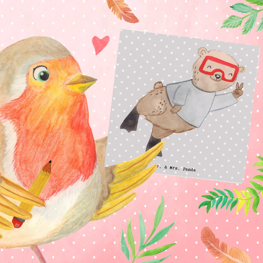 Deluxe Karte Bär Tauchen Glückwunschkarte, Klappkarte, Einladungskarte, Karte, Geburtstagskarte, Grußkarte, Hochwertige Grußkarte, Hochwertige Klappkarte, Hochzeitskarte, Geschenk, Sport, Sportart, Hobby, Schenken, Danke, Dankeschön, Auszeichnung, Gewinn, Sportler, schnorcheln, Diving, Tauchgang, Dive, Tauchschule, Tauchen