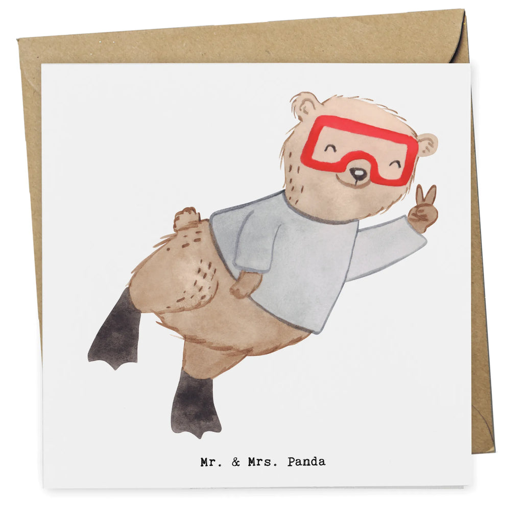 Deluxe Karte Bär Tauchen Glückwunschkarte, Klappkarte, Einladungskarte, Karte, Geburtstagskarte, Grußkarte, Hochwertige Grußkarte, Hochwertige Klappkarte, Hochzeitskarte, Geschenk, Sport, Sportart, Hobby, Schenken, Danke, Dankeschön, Auszeichnung, Gewinn, Sportler, schnorcheln, Diving, Tauchgang, Dive, Tauchschule, Tauchen