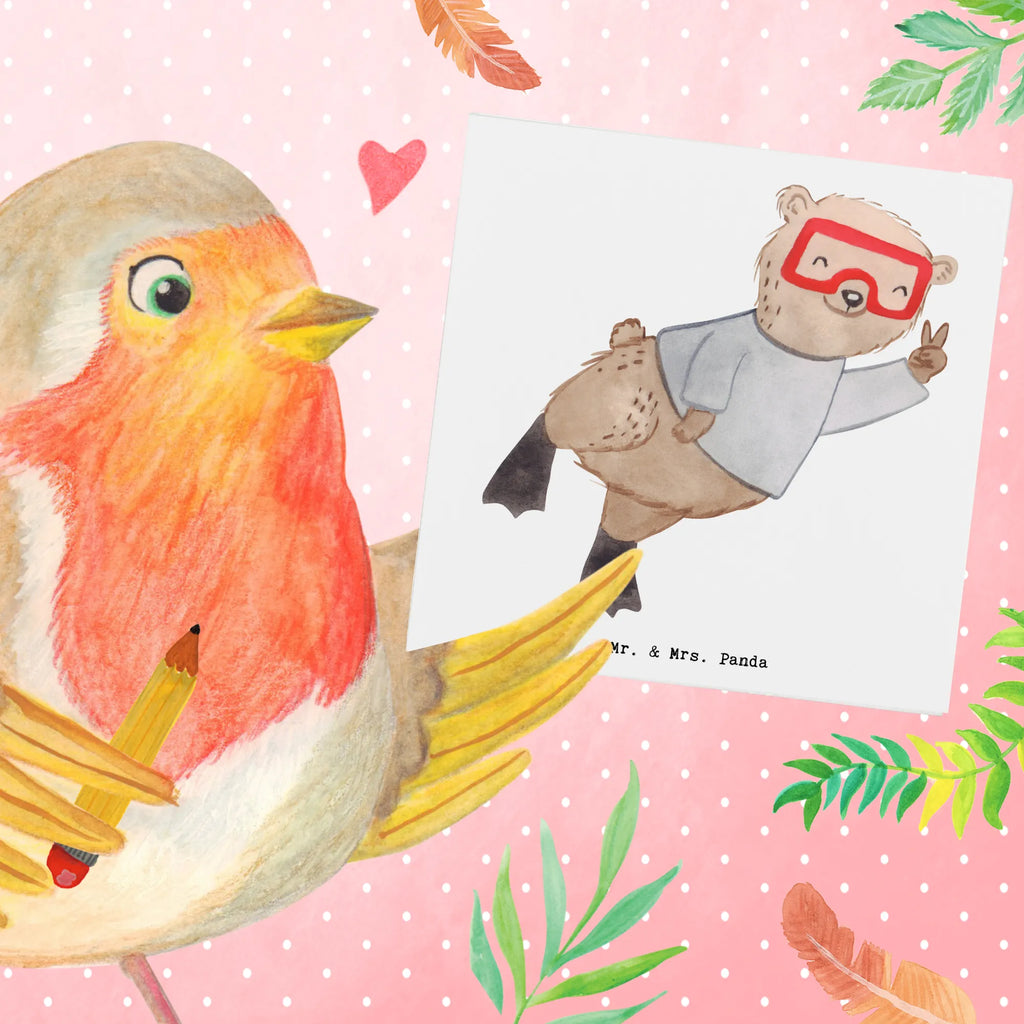 Deluxe Karte Bär Tauchen Glückwunschkarte, Klappkarte, Einladungskarte, Karte, Geburtstagskarte, Grußkarte, Hochwertige Grußkarte, Hochwertige Klappkarte, Hochzeitskarte, Geschenk, Sport, Sportart, Hobby, Schenken, Danke, Dankeschön, Auszeichnung, Gewinn, Sportler, schnorcheln, Diving, Tauchgang, Dive, Tauchschule, Tauchen