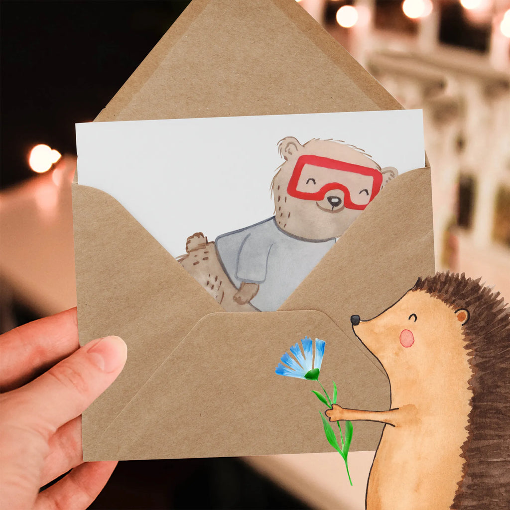 Deluxe Karte Bär Tauchen Glückwunschkarte, Klappkarte, Einladungskarte, Karte, Geburtstagskarte, Grußkarte, Hochwertige Grußkarte, Hochwertige Klappkarte, Hochzeitskarte, Geschenk, Sport, Sportart, Hobby, Schenken, Danke, Dankeschön, Auszeichnung, Gewinn, Sportler, schnorcheln, Diving, Tauchgang, Dive, Tauchschule, Tauchen