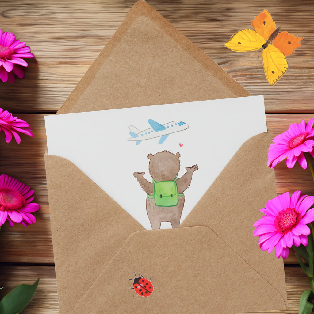 Deluxe Card bear Travel Klappkarte, Hochwertige Klappkarte, Hochwertige Grußkarte, Glückwunschkarte, Geburtstagskarte, Grußkarte, Karte, Einladungskarte, Hochzeitskarte, Geschenk, Sport, Sportart, Hobby, Schenken, Danke, Dankeschön, Auszeichnung, Gewinn, Sportler, Urlaub, Reisebüro, Reiseveranstalter, Auslandsjahr, Schüleraustausch, Weltreise, Reisegruppe, Urlaube, Reisen, Austauschjahr