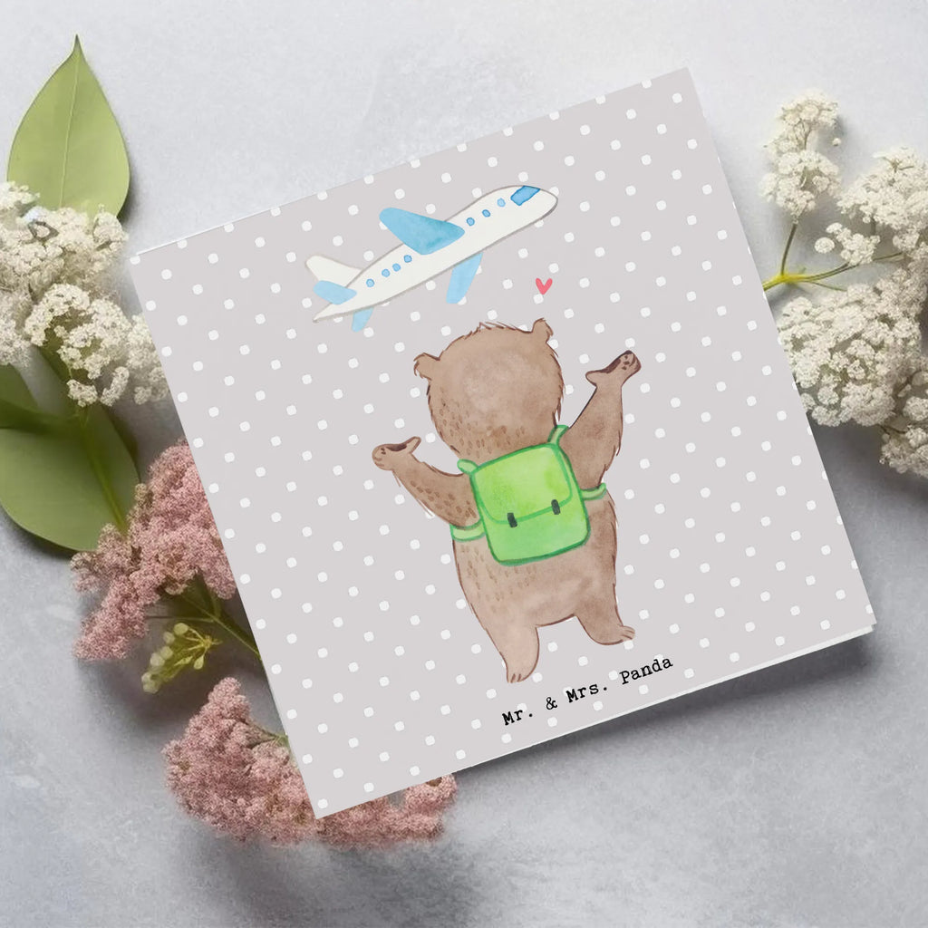 Deluxe Card bear Travel Klappkarte, Hochwertige Klappkarte, Hochwertige Grußkarte, Glückwunschkarte, Geburtstagskarte, Grußkarte, Karte, Einladungskarte, Hochzeitskarte, Geschenk, Sport, Sportart, Hobby, Schenken, Danke, Dankeschön, Auszeichnung, Gewinn, Sportler, Urlaub, Reisebüro, Reiseveranstalter, Auslandsjahr, Schüleraustausch, Weltreise, Reisegruppe, Urlaube, Reisen, Austauschjahr