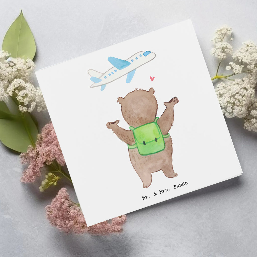 Deluxe Card bear Travel Klappkarte, Hochwertige Klappkarte, Hochwertige Grußkarte, Glückwunschkarte, Geburtstagskarte, Grußkarte, Karte, Einladungskarte, Hochzeitskarte, Geschenk, Sport, Sportart, Hobby, Schenken, Danke, Dankeschön, Auszeichnung, Gewinn, Sportler, Urlaub, Reisebüro, Reiseveranstalter, Auslandsjahr, Schüleraustausch, Weltreise, Reisegruppe, Urlaube, Reisen, Austauschjahr
