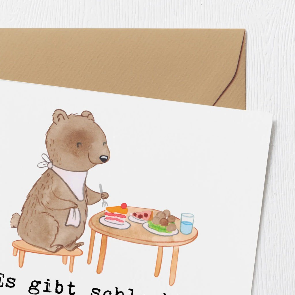 Deluxe Card bear to eat out Klappkarte, Karte, Grußkarte, Hochwertige Klappkarte, Hochzeitskarte, Glückwunschkarte, Einladungskarte, Hochwertige Grußkarte, Geburtstagskarte, Geschenk, Sport, Sportart, Hobby, Schenken, Danke, Dankeschön, Auszeichnung, Gewinn, Sportler, Essen, Essen gehen, Restaurantbesuch, Restaurant