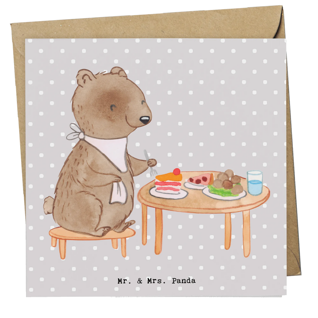 Deluxe Card bear to eat out Klappkarte, Karte, Grußkarte, Hochwertige Klappkarte, Hochzeitskarte, Glückwunschkarte, Einladungskarte, Hochwertige Grußkarte, Geburtstagskarte, Geschenk, Sport, Sportart, Hobby, Schenken, Danke, Dankeschön, Auszeichnung, Gewinn, Sportler, Essen, Essen gehen, Restaurantbesuch, Restaurant