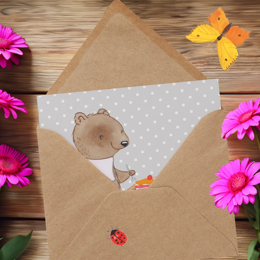 Deluxe Card bear to eat out Klappkarte, Karte, Grußkarte, Hochwertige Klappkarte, Hochzeitskarte, Glückwunschkarte, Einladungskarte, Hochwertige Grußkarte, Geburtstagskarte, Geschenk, Sport, Sportart, Hobby, Schenken, Danke, Dankeschön, Auszeichnung, Gewinn, Sportler, Essen, Essen gehen, Restaurantbesuch, Restaurant