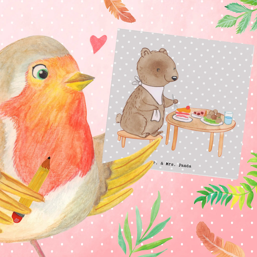 Deluxe Card bear to eat out Klappkarte, Karte, Grußkarte, Hochwertige Klappkarte, Hochzeitskarte, Glückwunschkarte, Einladungskarte, Hochwertige Grußkarte, Geburtstagskarte, Geschenk, Sport, Sportart, Hobby, Schenken, Danke, Dankeschön, Auszeichnung, Gewinn, Sportler, Essen, Essen gehen, Restaurantbesuch, Restaurant