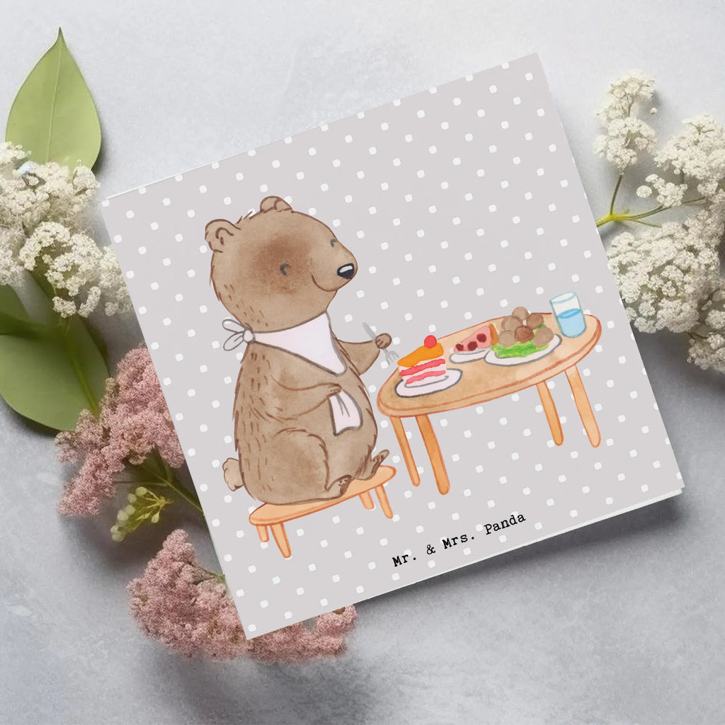 Deluxe Card bear to eat out Klappkarte, Karte, Grußkarte, Hochwertige Klappkarte, Hochzeitskarte, Glückwunschkarte, Einladungskarte, Hochwertige Grußkarte, Geburtstagskarte, Geschenk, Sport, Sportart, Hobby, Schenken, Danke, Dankeschön, Auszeichnung, Gewinn, Sportler, Essen, Essen gehen, Restaurantbesuch, Restaurant