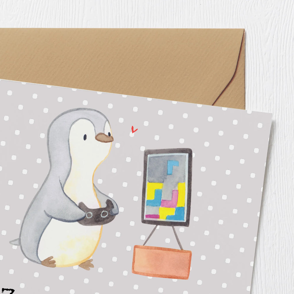 Deluxe Card penguin Gamble Karte, Glückwunschkarte, Hochwertige Grußkarte, Geburtstagskarte, Hochzeitskarte, Grußkarte, Klappkarte, Hochwertige Klappkarte, Einladungskarte, Geschenk, Sport, Sportart, Hobby, Schenken, Danke, Dankeschön, Auszeichnung, Gewinn, Sportler, Videospiele, Videogames, Gaming, Zocken