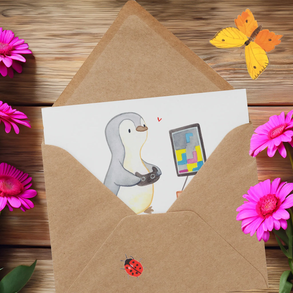 Deluxe Card penguin Gamble Karte, Glückwunschkarte, Hochwertige Grußkarte, Geburtstagskarte, Hochzeitskarte, Grußkarte, Klappkarte, Hochwertige Klappkarte, Einladungskarte, Geschenk, Sport, Sportart, Hobby, Schenken, Danke, Dankeschön, Auszeichnung, Gewinn, Sportler, Videospiele, Videogames, Gaming, Zocken