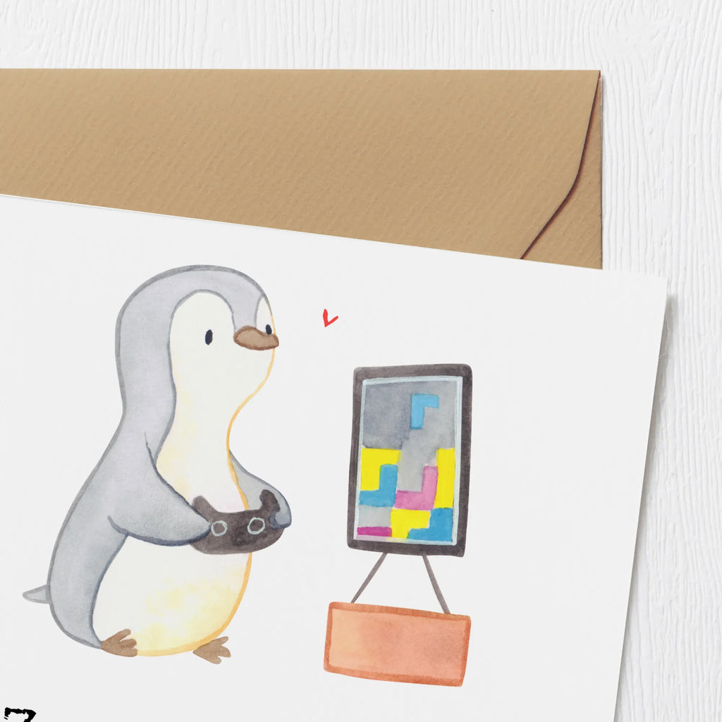 Deluxe Card penguin Gamble Karte, Glückwunschkarte, Hochwertige Grußkarte, Geburtstagskarte, Hochzeitskarte, Grußkarte, Klappkarte, Hochwertige Klappkarte, Einladungskarte, Geschenk, Sport, Sportart, Hobby, Schenken, Danke, Dankeschön, Auszeichnung, Gewinn, Sportler, Videospiele, Videogames, Gaming, Zocken