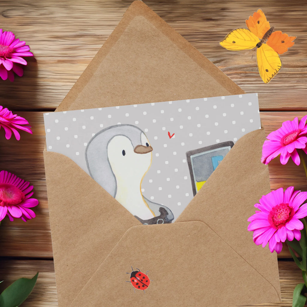 Deluxe Card penguin Gamble Karte, Glückwunschkarte, Hochwertige Grußkarte, Geburtstagskarte, Hochzeitskarte, Grußkarte, Klappkarte, Hochwertige Klappkarte, Einladungskarte, Geschenk, Sport, Sportart, Hobby, Schenken, Danke, Dankeschön, Auszeichnung, Gewinn, Sportler, Videospiele, Videogames, Gaming, Zocken